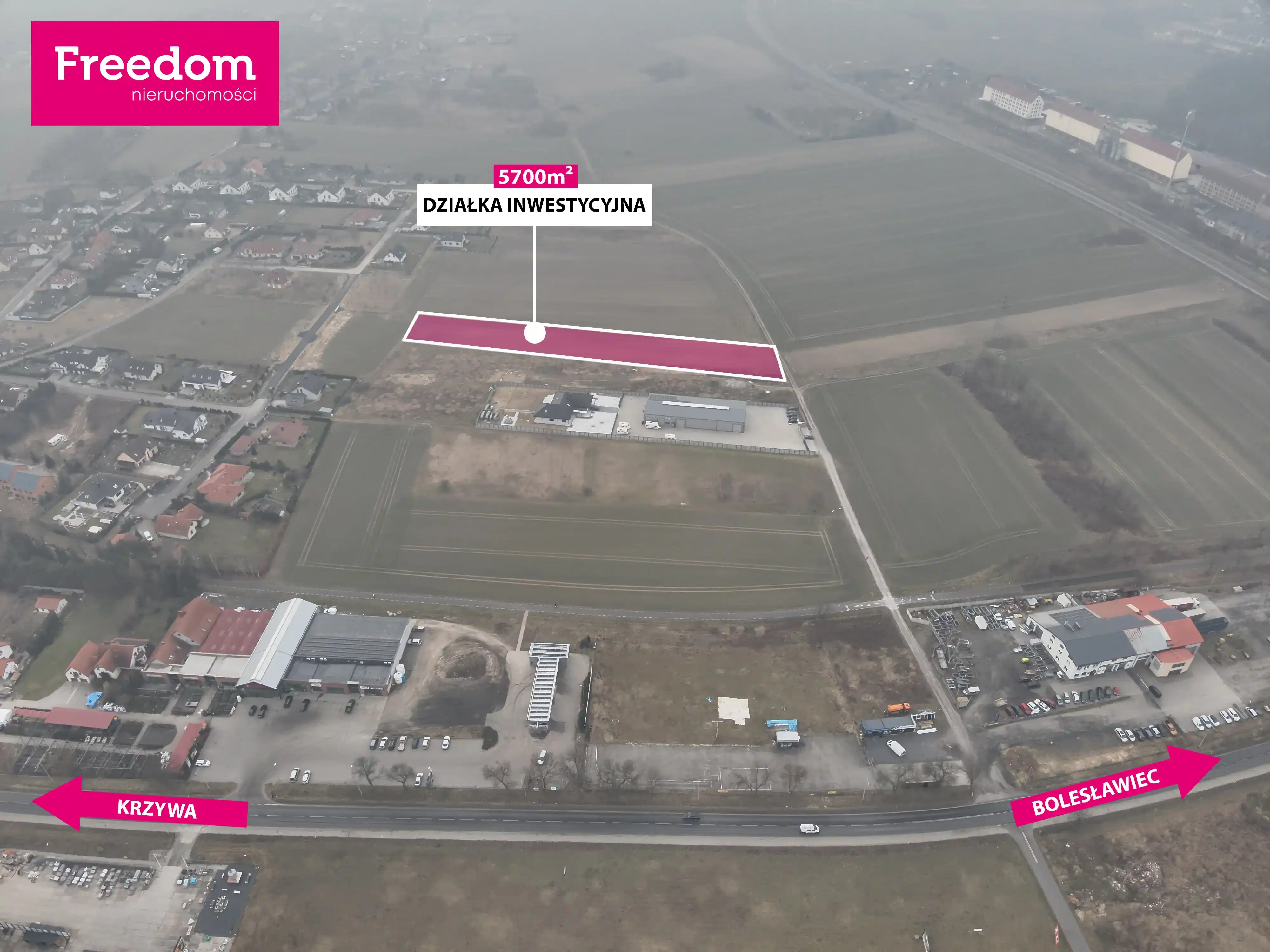 Działka inwestycyjna Kruszyn - widok z drona